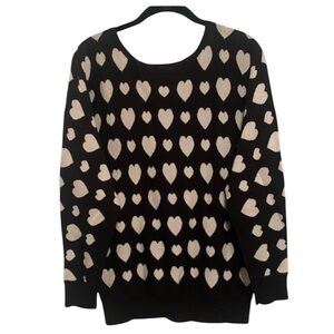 INC petite large women’s black white sweater hearts valentines love lover heart